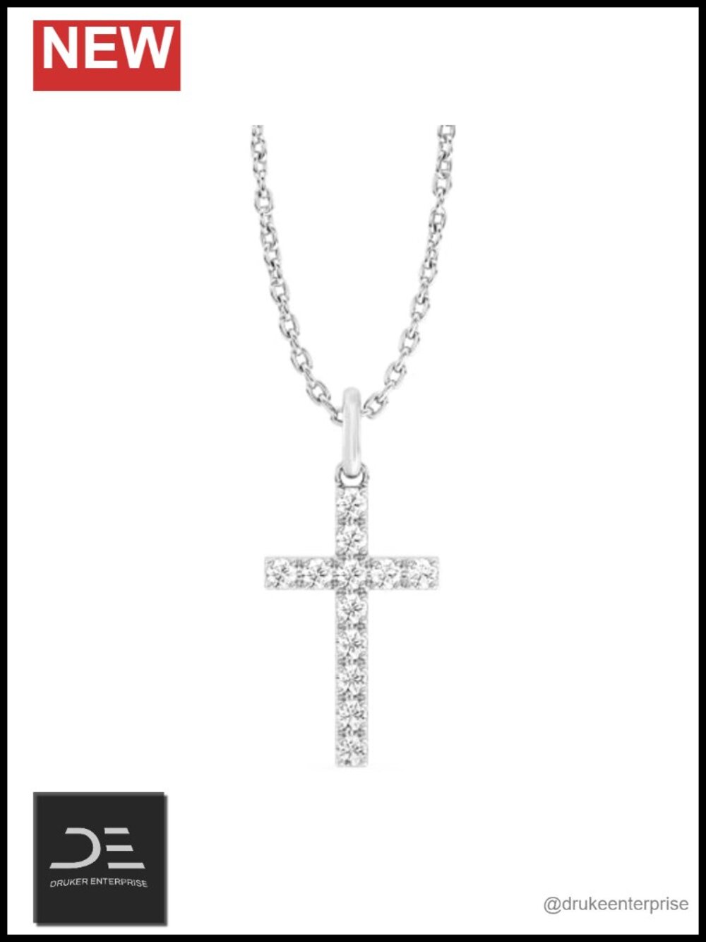 Lab Grown Diamond Sterling Silver Cross Pendant Necklace 18"